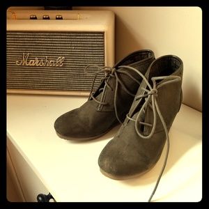 Olive Suede Wedge Booties